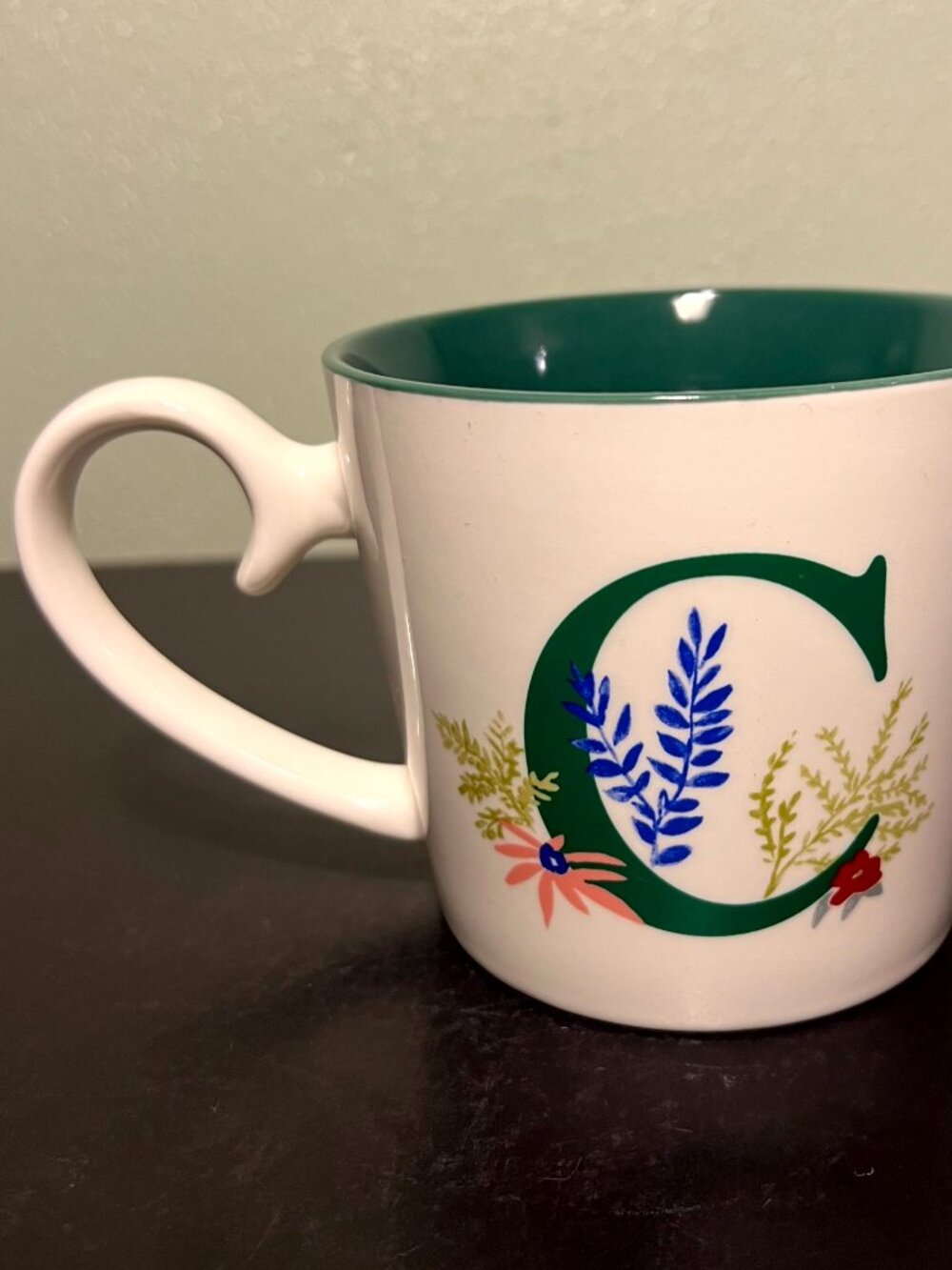 OPALHOUSE Letter C Initial Monogram Floral Stoneware Coffee Mug 15 oz Tea Cup